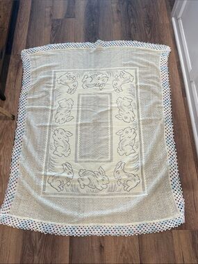 Handmade Crochet Bunny Blanket in yellow Cream with Pastel Border